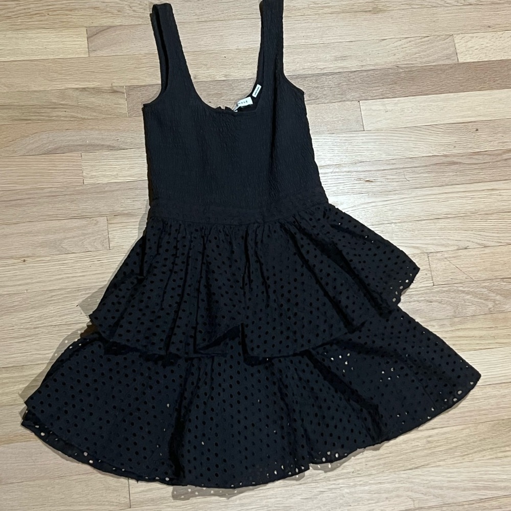 Rhode Eyelet Black Stretch Layered Mini Dress XS